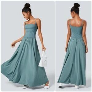 Halara Breezeful Backless Cut Out Maxi Dress Teal Blue XS NWT